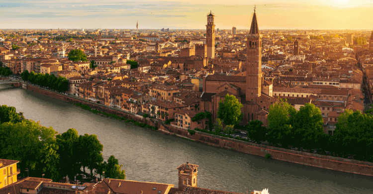 Sunset aerial view of Verona. Italy
