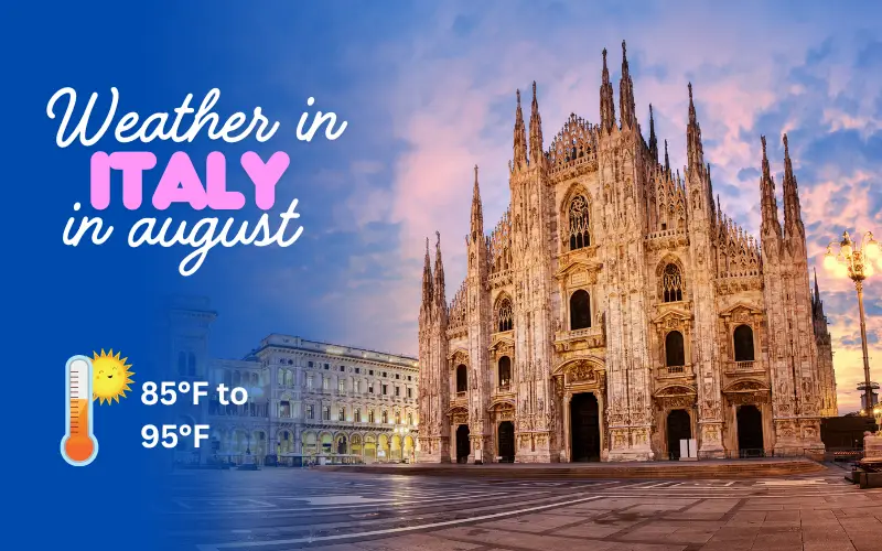 Italy August weather details with Milan Cathedral view