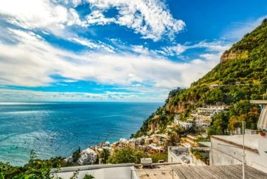 White buildings on cliff, Amalfi Coast, Italy