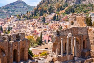 Ancient ruins overlooking Taormina, Sicily