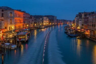 Historic buildings lining the Venice canal
